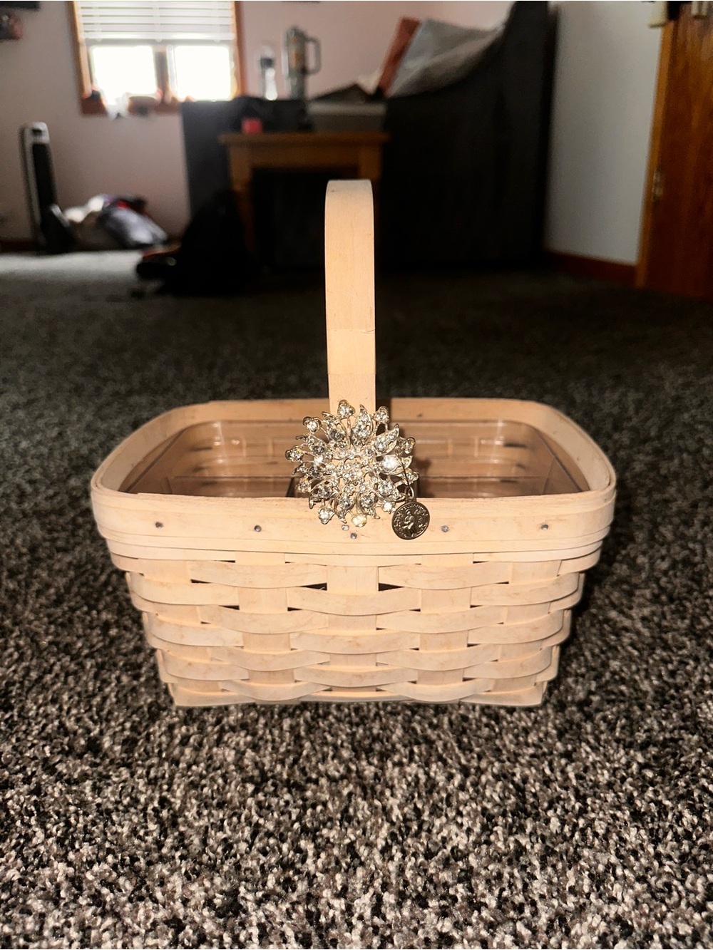 Longaberger White Basket with Sparkling Brooch
